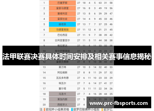 法甲联赛决赛具体时间安排及相关赛事信息揭秘
